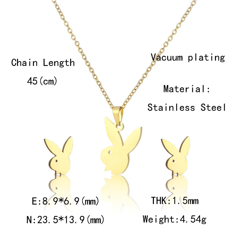 Yungqi Stainless Steel Animal Rabbit Pendant Necklace Earrings Cartoon Bunny Choker Jewelry Set for Women Kids Christmas Gift