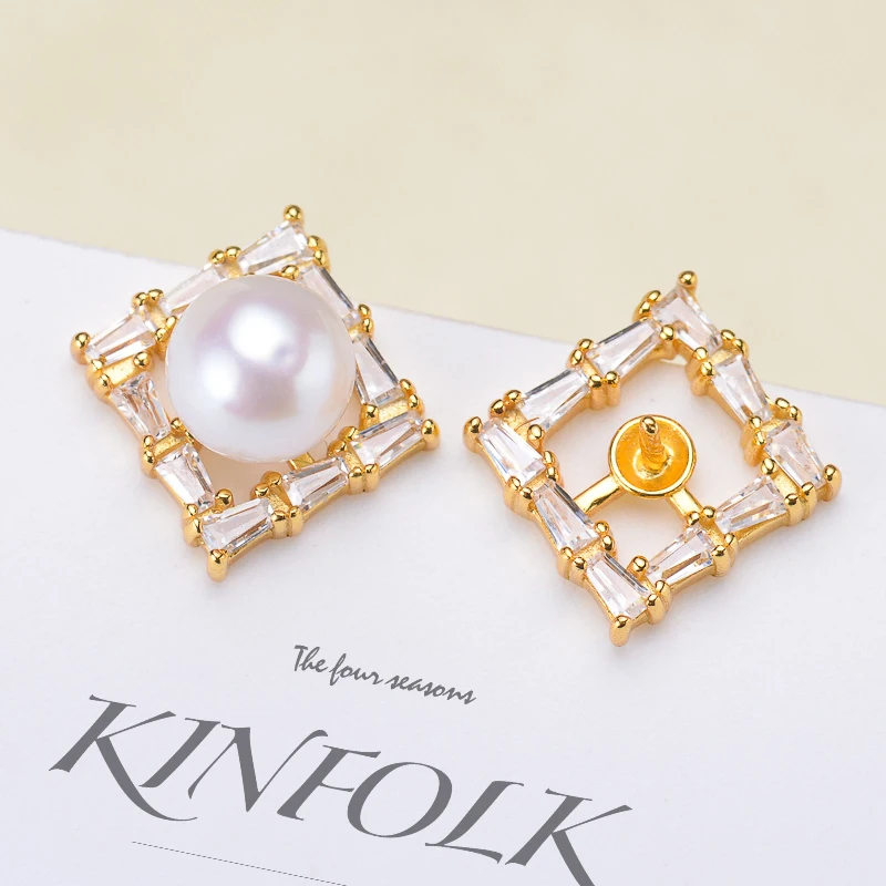 

Elegant Crystal Shinning Square Design Stud Earrings Base Women DIY Earrings FIttings