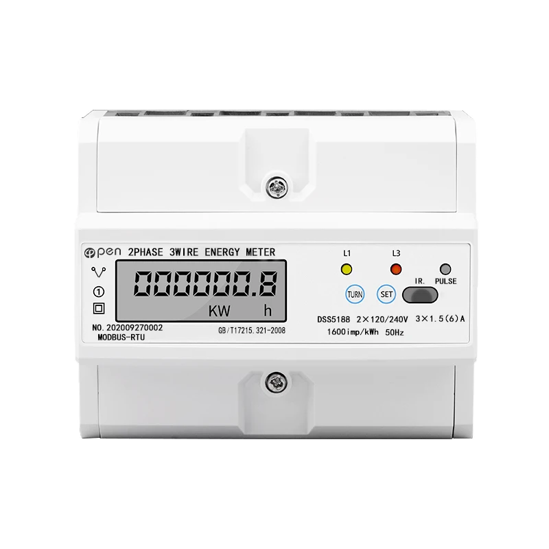 Din Rail Electric 2 Phase Energy Meter RS485 kWh Consumption Power Voltage Current Wattmeter Monitor Modbus RTU 120/240V