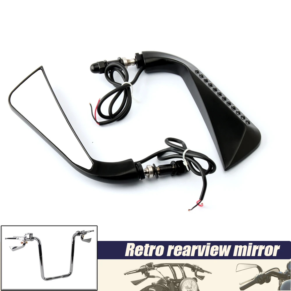 

For Harley Sportster XL 1200 883 Touring Dyna V-Rod Road King Softail Motorcycle 8mm Sickle Rearview Side Mirror With LED lights