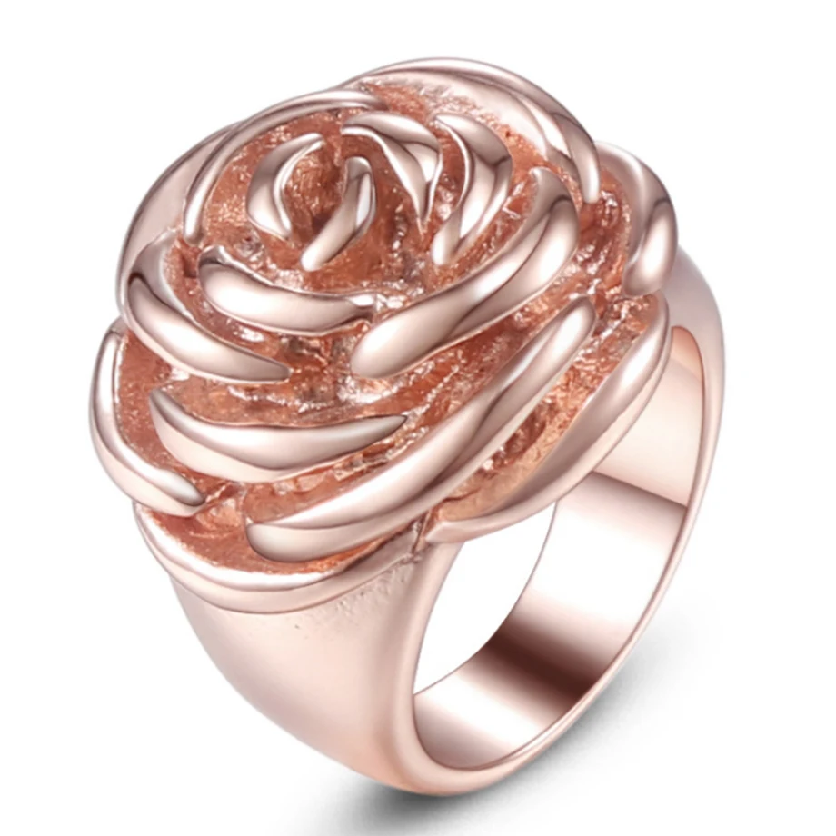 1PC Hot Stainless Steel Women Rose Flower Engagement Rings Girls Rose Golden Ring Size 6 7 8 9