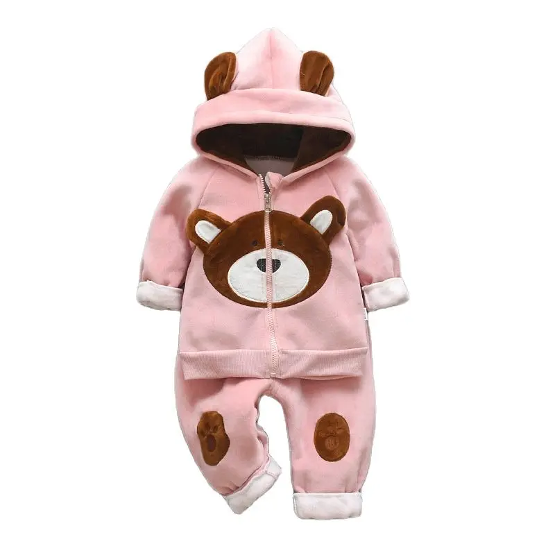 Winter Baby Boys Clothing Sets 2023 Cartoon Toddler Boys Girls Warm Hooded Coats Pants Suit Kids Thick Tracksuit Clothes Set