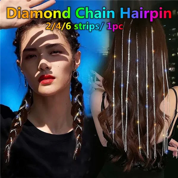 2021 Baru Berkedip Berlian Rantai Jepit Rambut Dikepang Rambut Hiasan Kepala Rumbai Jepit Rambut Rasa Tinggi Temperamen Kotor Jalinan Ikat Rambut