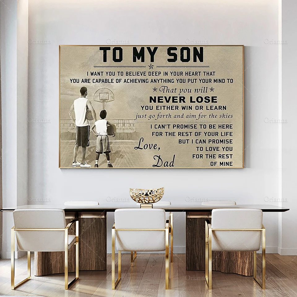 To My Son You'Ll Never Lose Either Win Or Learn Poster, Baskketball Player Gift,Love Basketball, Home Decoration Wall Art Prints