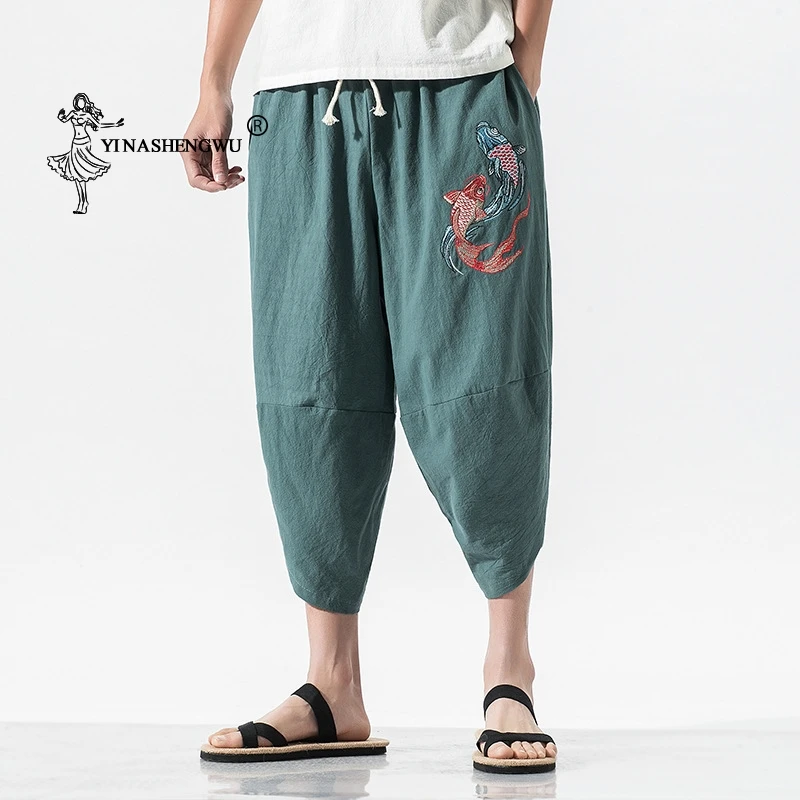 

Kimono Pants Casual Loose Seven-point Trousers Japan Kimono Traditional Print Pants Haori Pants Asian Costume Kimono Yukata Men