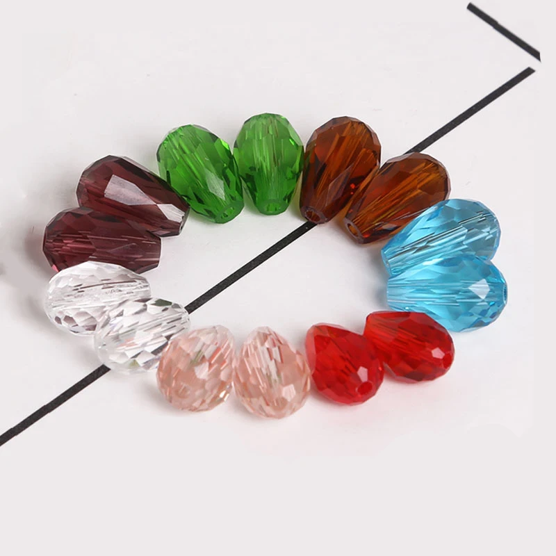 10Pcs 8x11mm/10x15mm Drop Water Shape Austria faceted Crystal Glass Beads Loose Spacer Round Beads for Jewelry Making Earrings