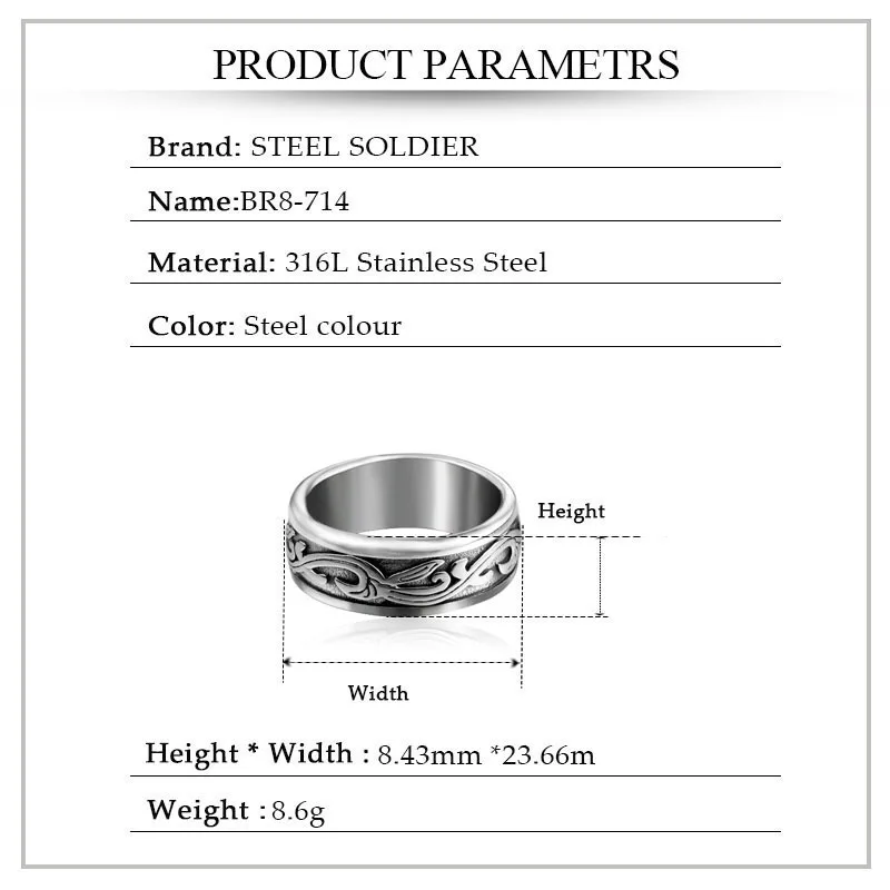 steel soldier stainless steel flower design ring women men finger smooth gift jewelry