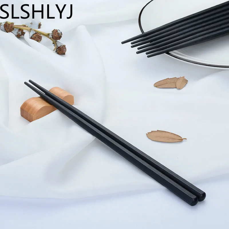 

SLSHLYJ Japanese sushi hashi chopsticks long alloy sticks household kitchen anti resable black chop sticks.