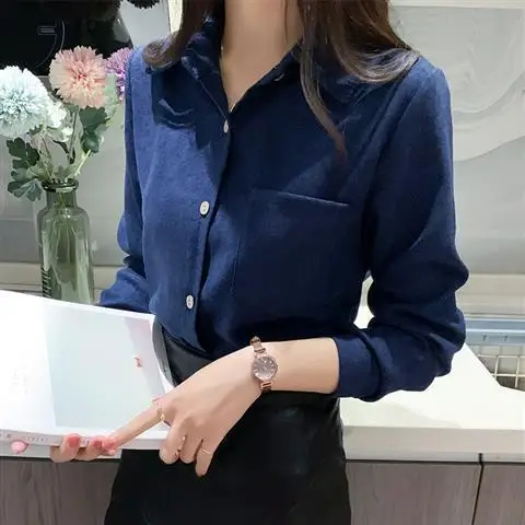 Blouse Women Corduroy Long-Sleeved Shirt Women's Retro Slim Shirt Women Blusas Ropa De Mujer