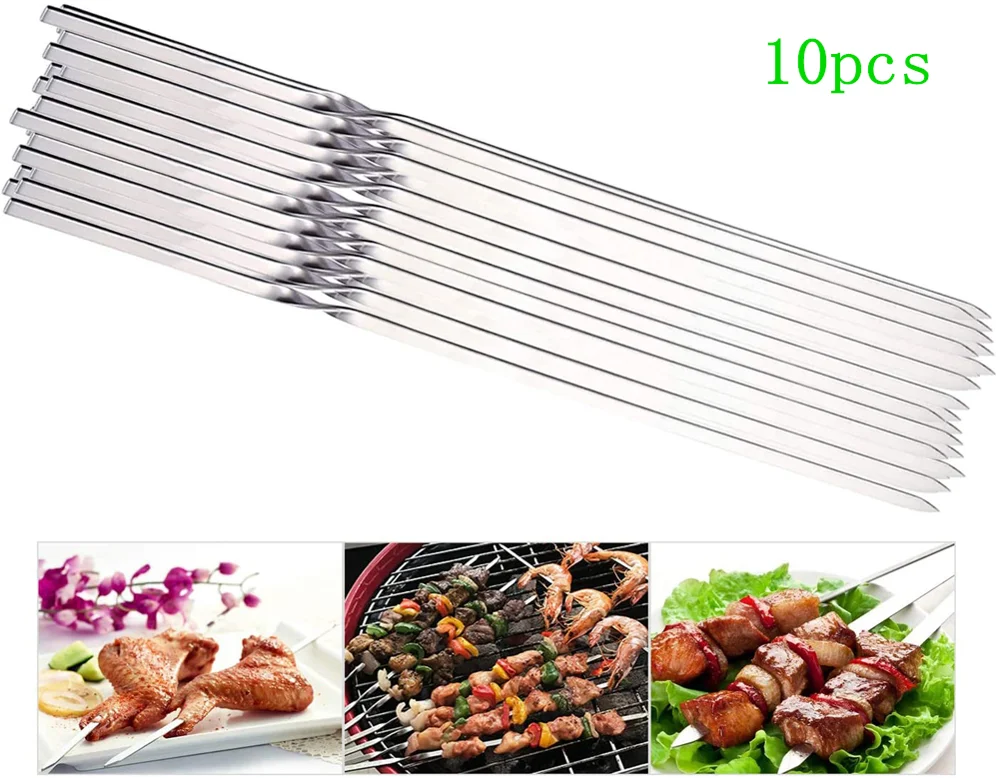 

10pcs Stainless BBQ Sticks Steel For Skewer Reusable For Outdoor Camping Picnic Tools Cooking tools Barbeque Tools