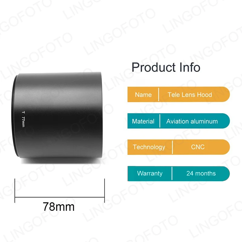 Telephoto Lens Metal Straight Lens Hood 58mm 62mm 67mm 72mm 77mm 82mm 86mm 95mm 105mm with Filter Front Thread length 78mm