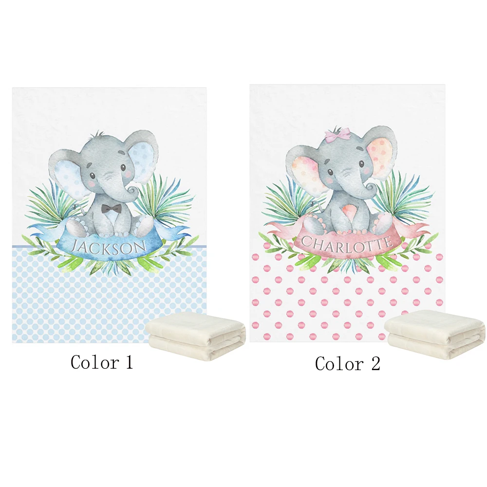 LVYZIHO Cute Elephant Personalized Boy / Girl Baby Blanket - 30x40 / 48x60 / 60x80 Inches - Fleece Blanket