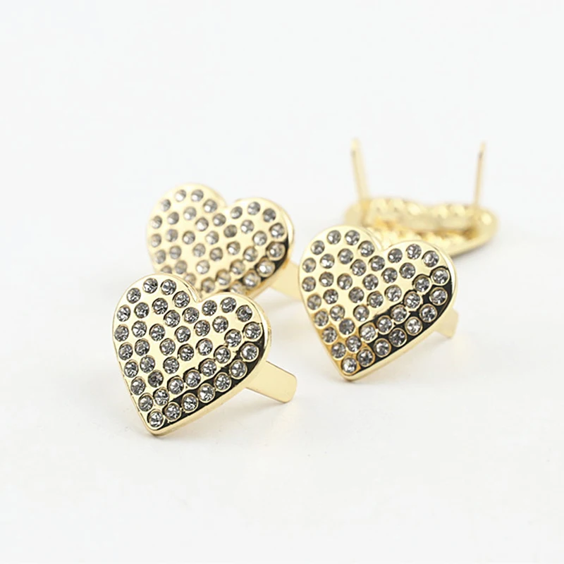 2 pezzi in metallo a forma di cuore fibbia con strass scarpe moda chiusura a Clip per borsa indumenti scarpe Hardware accessori artigianali in pelle
