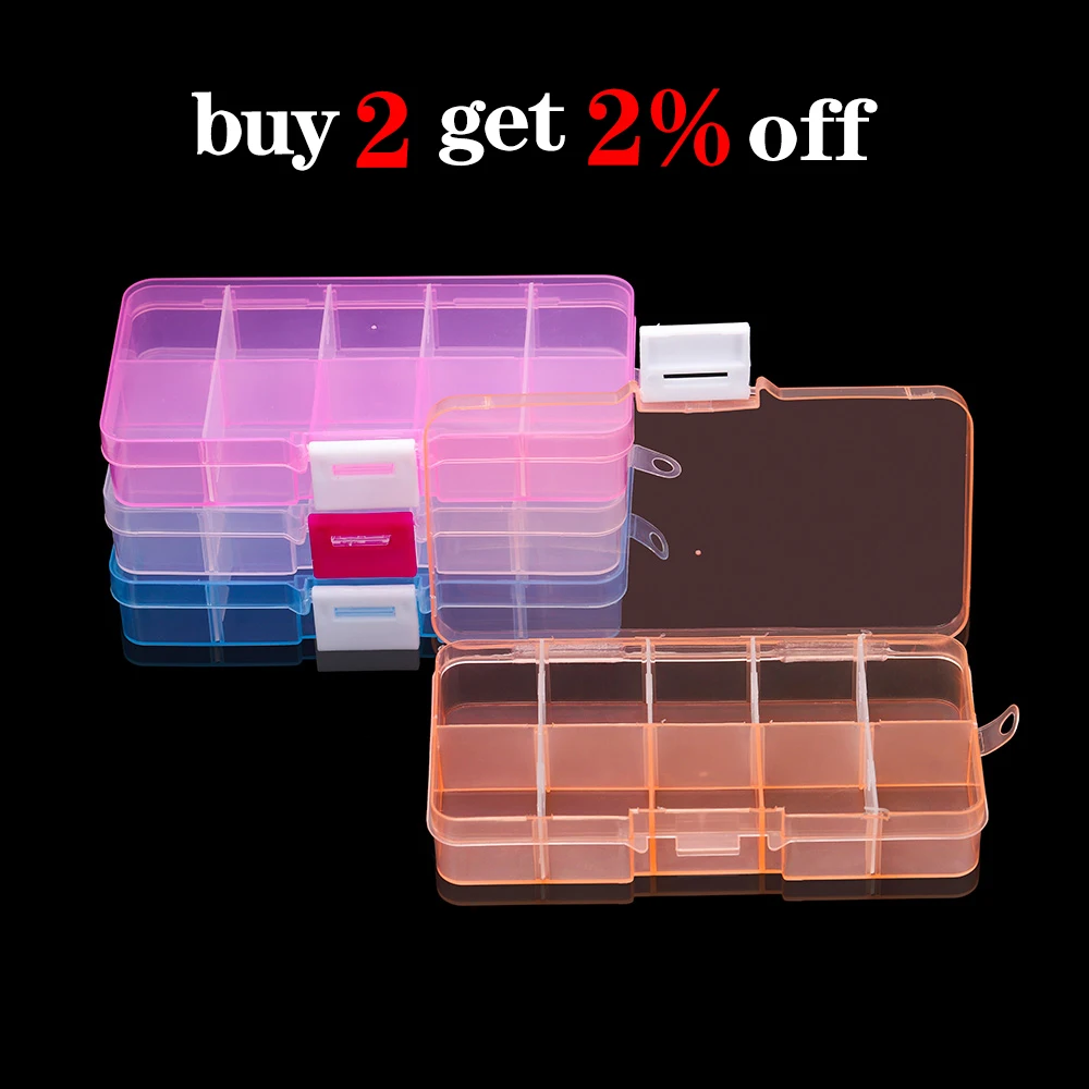 10 Slots 12 Color Plastic Storage Jewelry Box Compartment Adjustable Container for Beads Earring Box Jewelry Rectangle Box Case