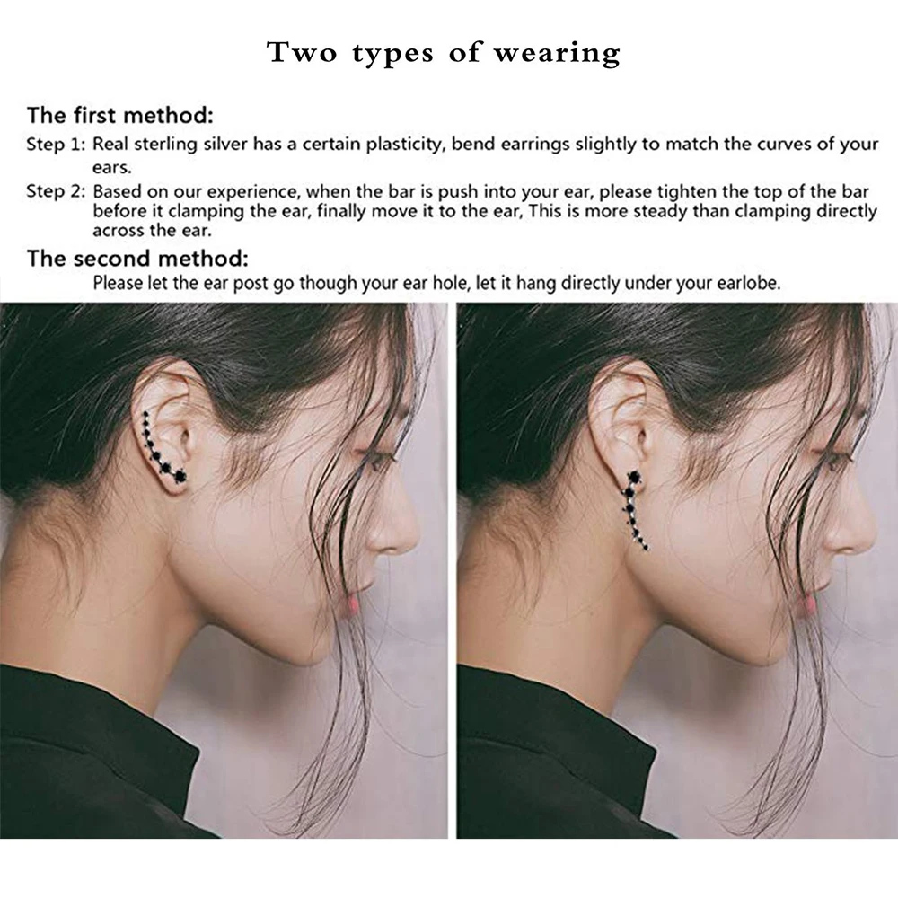 7 Crystals Ear Cuffs Hoop Climbers Earrings Star Stud Earrings Hypoallergenic Ear Crawlers For Women Piercing Oreja Body Jewelry