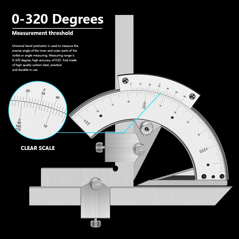 Angle Ruler 0-320 Degree Universal Protractor Precision Goniometer Angle Finder Measuring Tools Caliper