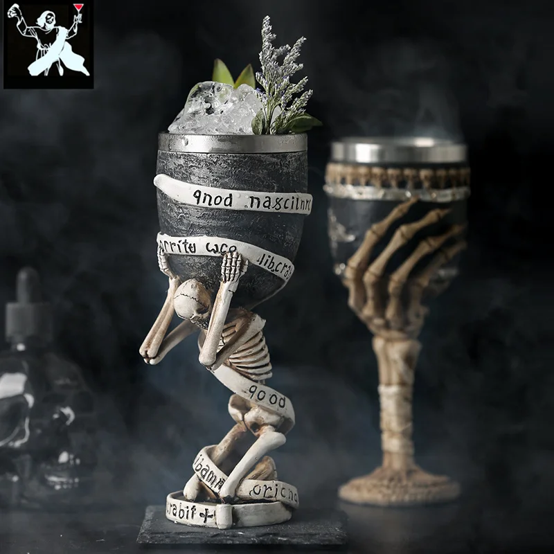 

180ml Slave Skull Beer Wine Coffee Mug Cup Made Of Resin And Stainless Steel Halloween Mug Cup Decoration Ceramic Tiki Mug