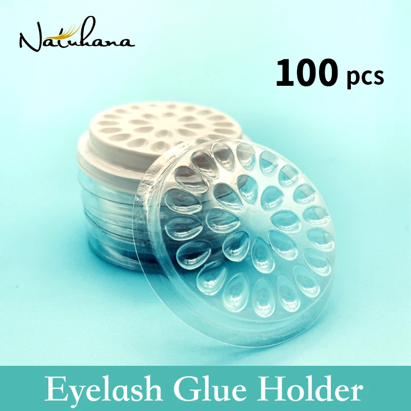 100pcs Disposable Eyelash Glue Holder Pallet Eyelash Extension Glue Pads Stand on Eyelash Plastic Glue Holder for Lashes