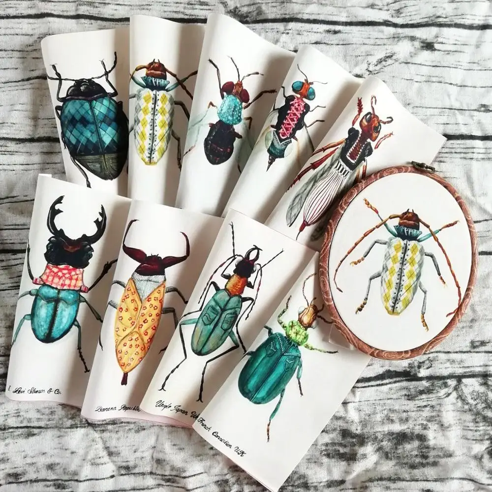 1PCS 15*20cm Insect World Printed Hand Dyed Cotton Linen Fabric Telas Sewing DIY Patchwork Hand Embroidery Quilting Bags Tecido