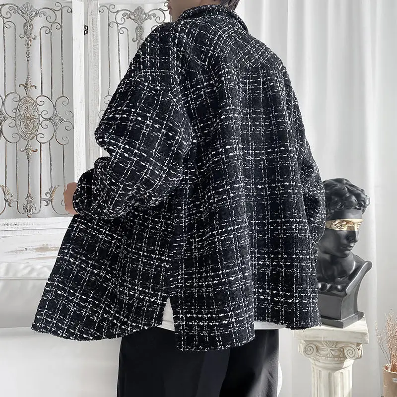 Spring and autumn male plaid shirt Korean fashion casual jacket released man harajuku streetwear retro sleeve shirt