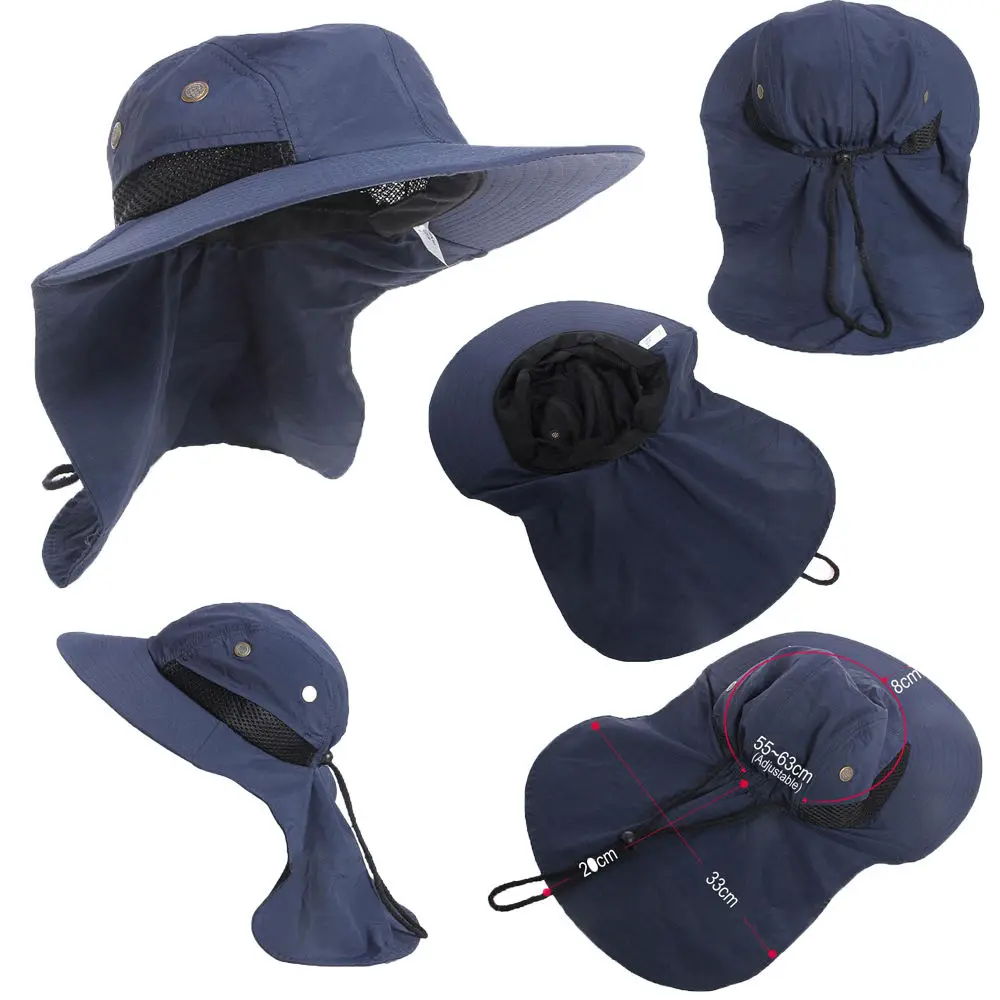 Summer Hot New Function Neck Flap Boonie Hat Fishing Hiking Safari Outdoor Sun Brim Bucket Bush Cap Casual Style