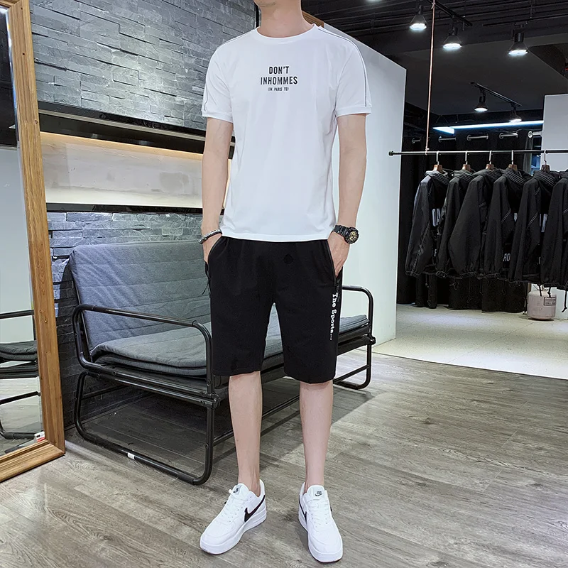 Hot Selling Summer New Korean T-shirt Short Sleeve Boy's Two-piece Suit Men's Sportswear Men's Casual Sports Suit Men's Tide