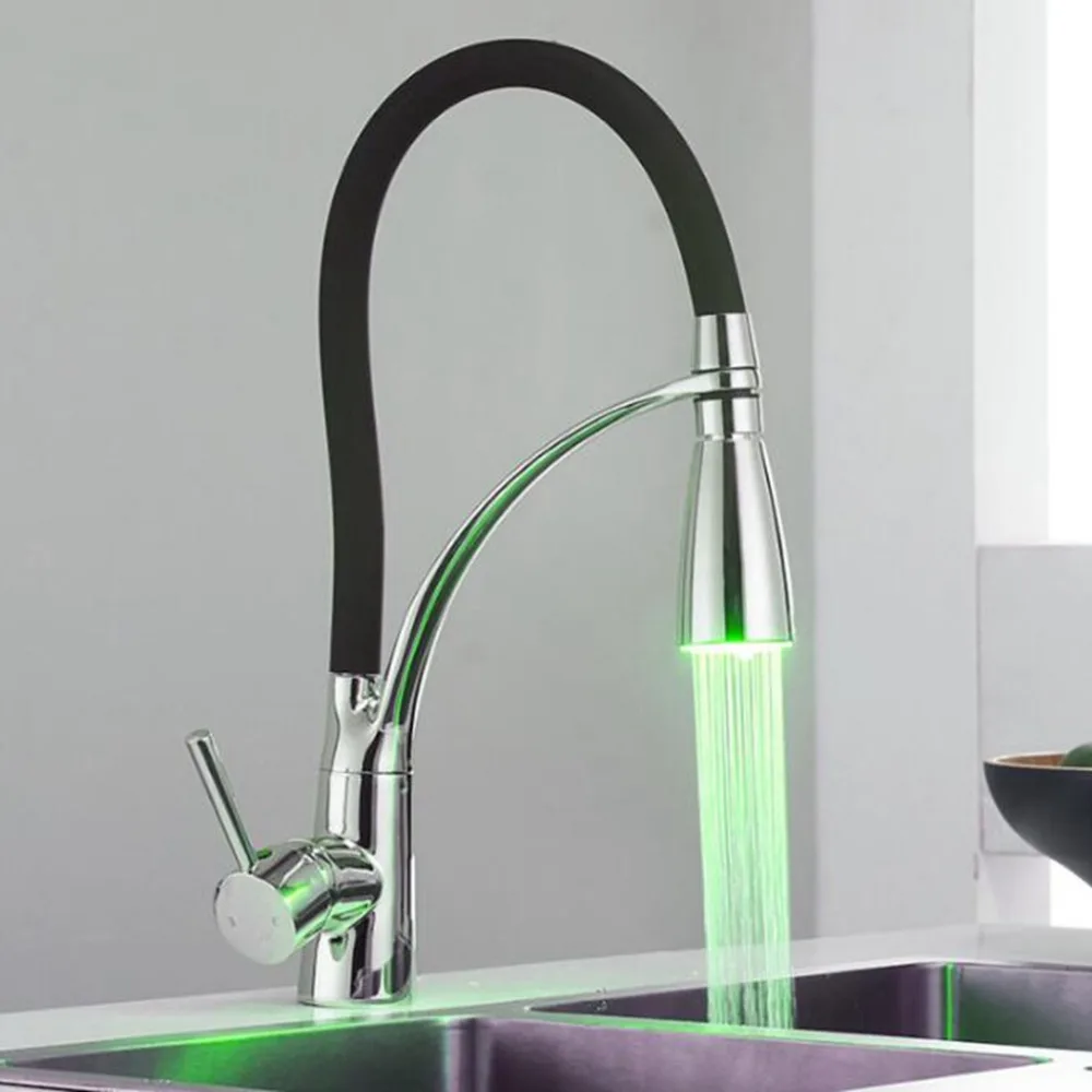 Vidric LED Kitchen Faucets with Rubber Design Faucet for Kitchen Single Handle Pull Down Deck Mounted Kitchen Crane  ELN909