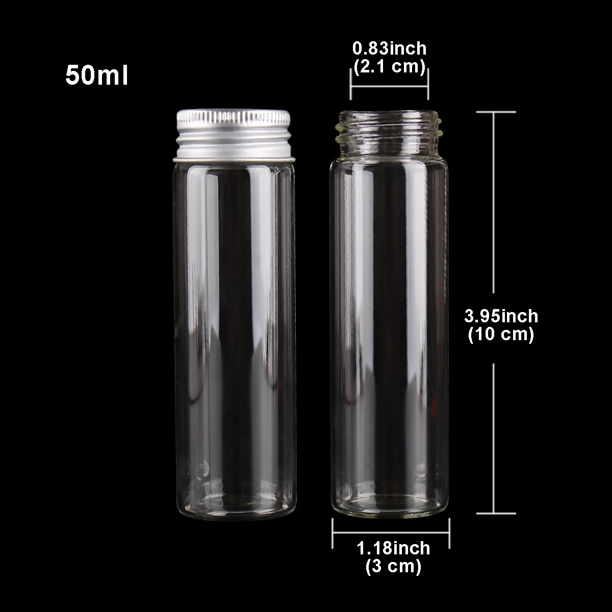 48 Pieces 50ml Glass Bottles with Aluminum Lids 30*100mm Glass Jars for Wedding Crafts Gift