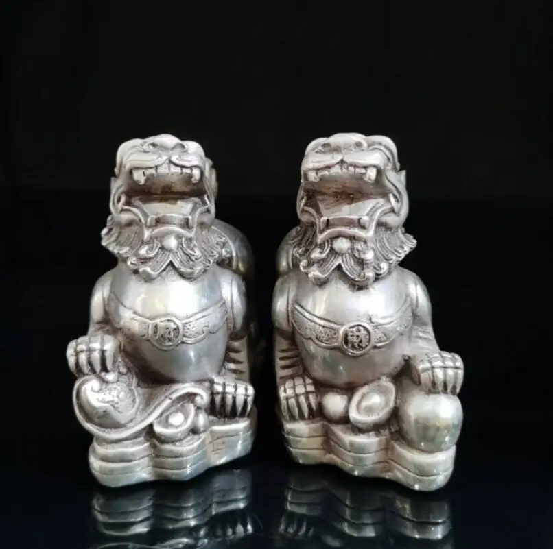 

China White copper mythical wild animal wealth crafts statue A pair