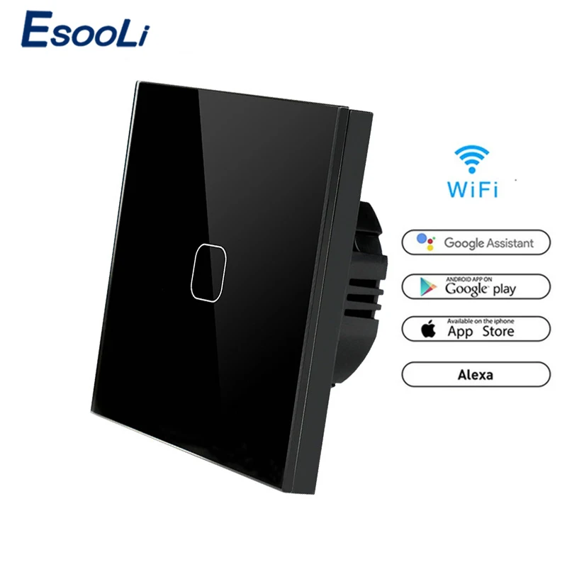 

Esooli ewelink WIFI Smart Touch Switch APP Wireless Remote Light Wall Switch Crystal Glass Panel Works With Alexa / Google Home