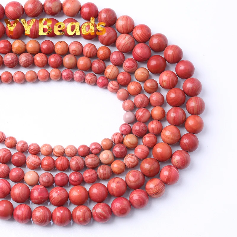 Natural Rose Red Wood Stripes Stone Beads 4 6 8 10 12mm Red Jaspers Round Beads For Jewelry Making DIY Charm Bracelet 15\