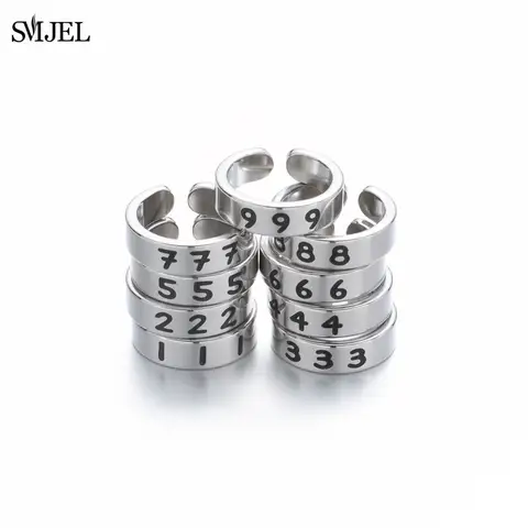 Stainless Steel Ring Angel Number 111 222 333 444 555 666 777 888 999 Rings For Women Men Adjustable Rings Valentine's Day Gift