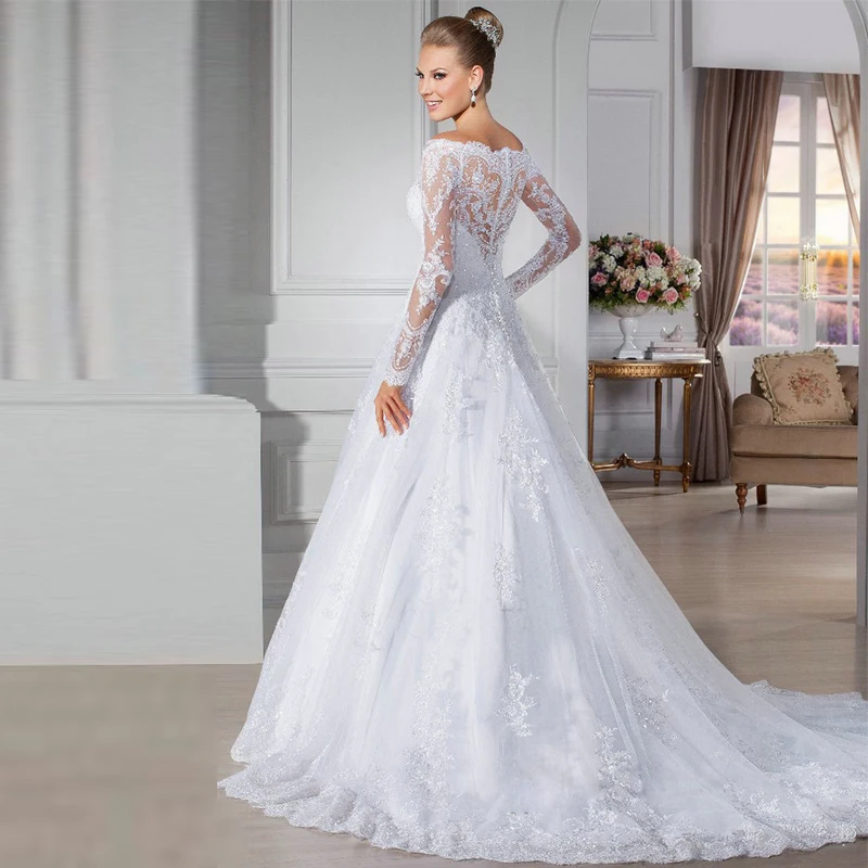 2018 koronkowe aplikacje z długim rękawem vestido de noiva Off the Shoulder suknia ślubna szata de mariage matka panny młodej sukienki