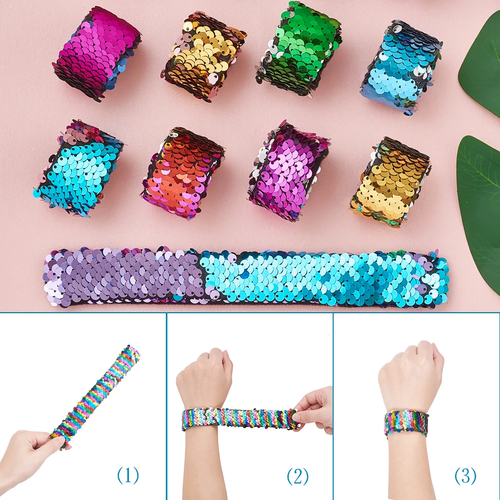 14pcs 21cm Slap Bracelets 25mm Two-color Reversible Charm Sequins Flip Wristbands Bracelet for Kids Adults Party Favors