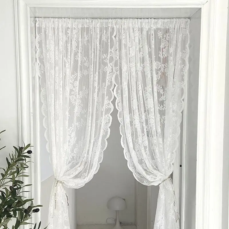 

Ins Korean Style White Lace Curtain Window Mosquito Net Curtain for Bathroom Exterior Door Curtain Balcony Privacy Screen Hot
