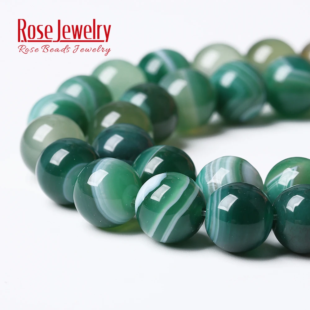 Natural Stone Green Striped Onyx Agates Round Loose Beads 15\