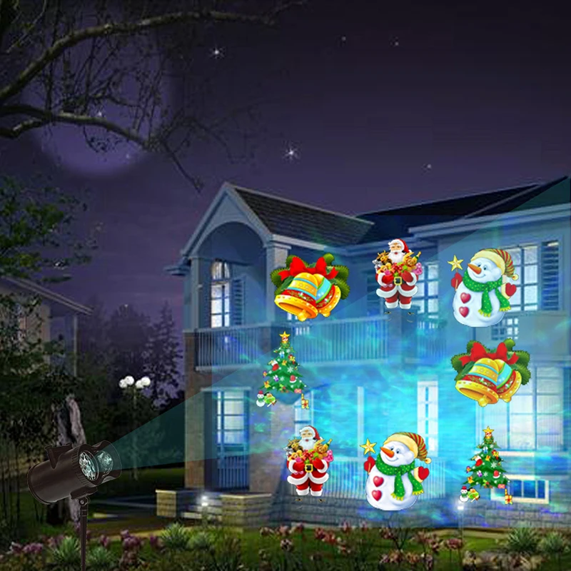 LED Christmas Projector Light With 12 Switchable Slides Snowflake Holiday Lawn Light Halloween Outdoor Garden Projection Light