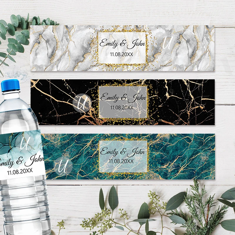 30pcs Marble Background Customized Personalise Water Bottle Labels Stickers Wedding Birthday Baptism Bar Mitzvah Custom Stickers