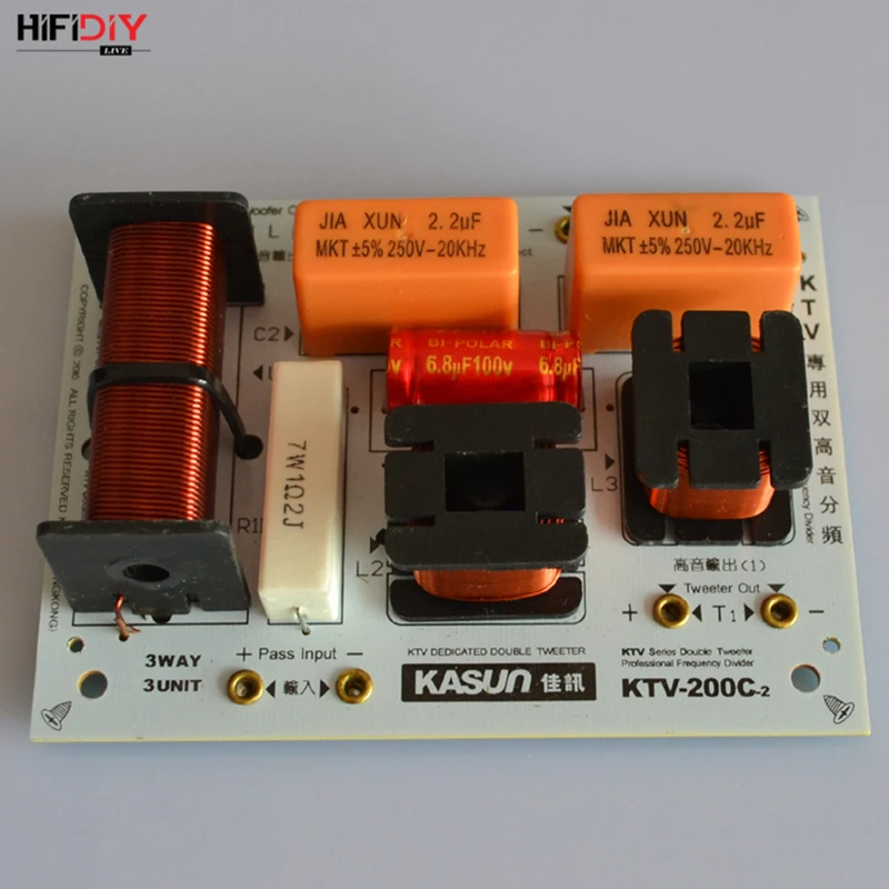 HIFIDIY KTV-200C 2 Way 3 speaker Double treble (Tweeter*2+ bass) Unit HiFi KTV Speakers audio Frequency Divider Crossover Filter
