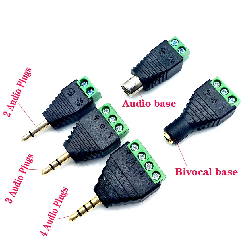 2Pcs 3.5mm Jack Headphone Plug 3Pole/4 Pole Stereo Solderless Connector Audio Head To Terminal DIY Plug