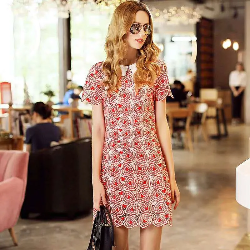 

2024 Summer Women Dress Hollow Out Embroidery Heart Party Sundress Lace Cute dress