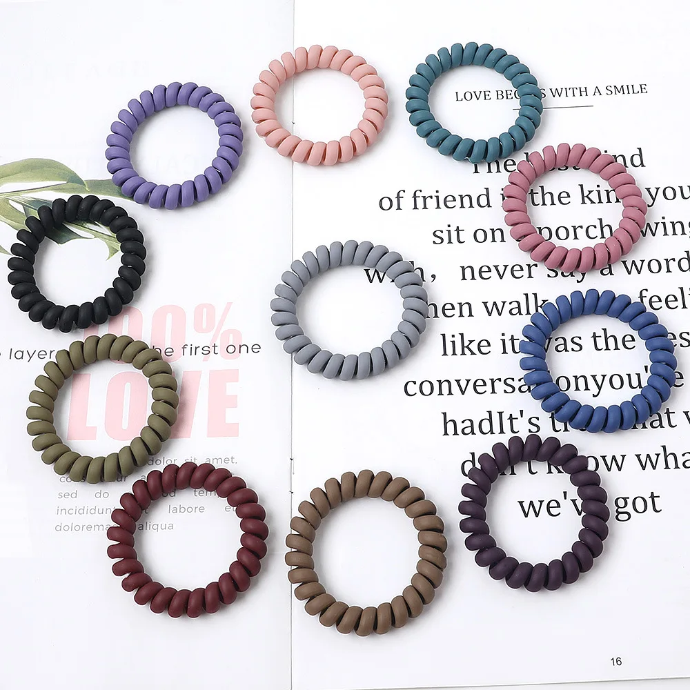 Women Matt Colors Glow in Dark Cloth Telephone Wire Rubber Bands Stretchy Colors Non-mark Spiral Coil Ropes Solid Hair Ties