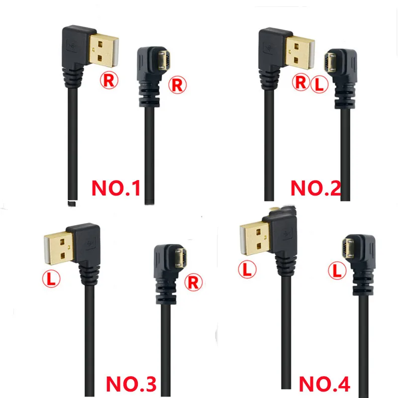 Up & Down & Left & Right Angled 90 Degree USB Micro USB Male to USB male Data Charge connector Cable 25cm 50cm for Tablet 5ft 1m