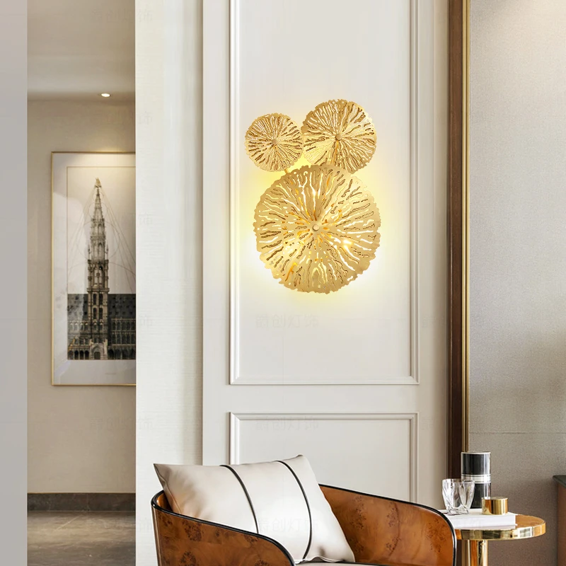 Lotus leaf wall sconce Lotus Leaf Lamp Vintage Copper Wall Lamp gold Retro Bedside Living Room G4 Bulb round wall light
