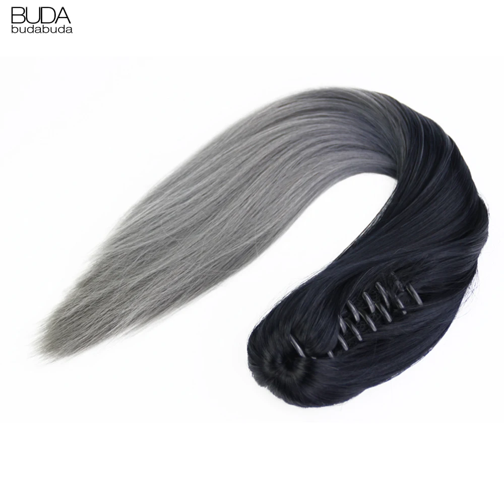 Buabuda-extensiones de cabello sintético para mujeres blancas, cola de caballo ondulada, larga y rizada, Color rosa, gris y Rubio, 20 pulgadas