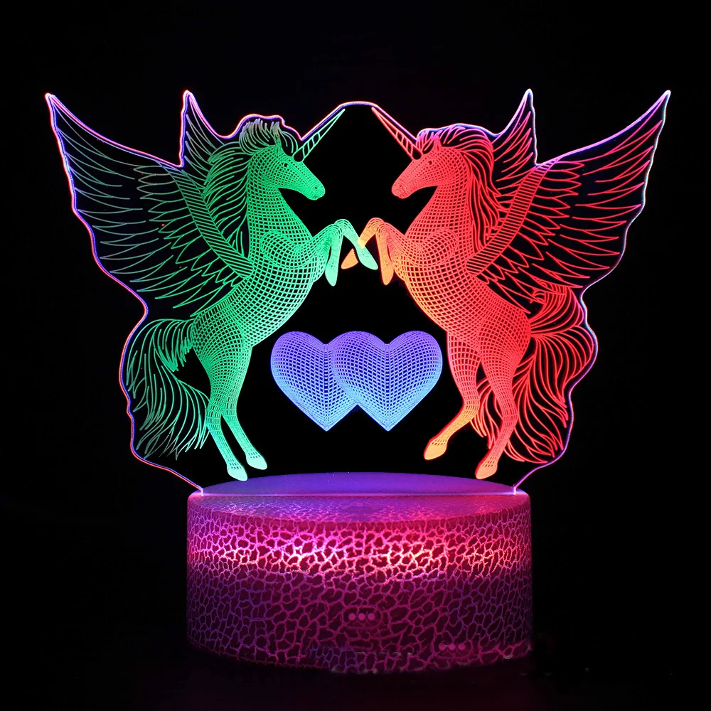 3D Unicorn Illusion Lamp 3D Night Lights 3 Acrylic Plate Touch Control Led Table Lamp Unicorn Gifts for Kids Baby Bedroom Decor