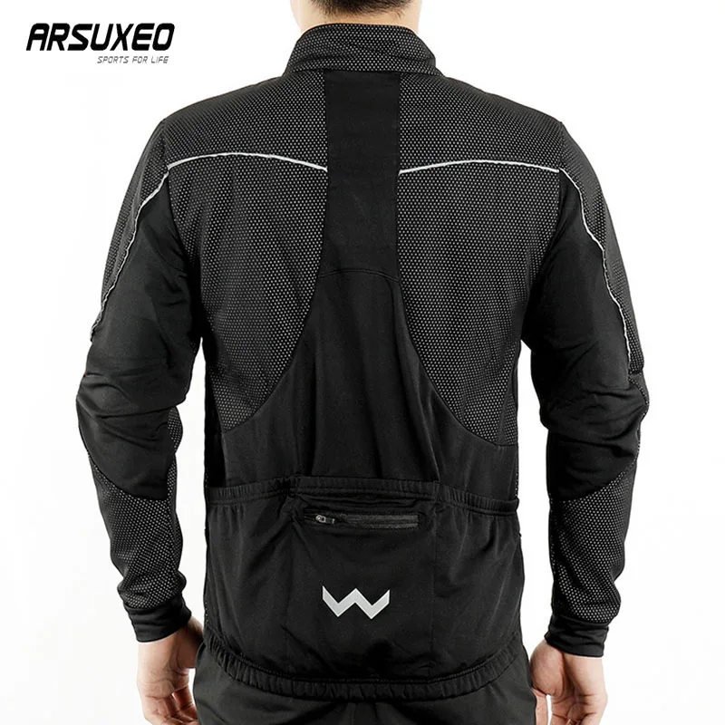 ARSUXEO Fleece Cycling Jacket Man Winter Thermal Mountain Bike Jacket Waterproof Bicycle Coat Windproof Reflective MTB Jacket