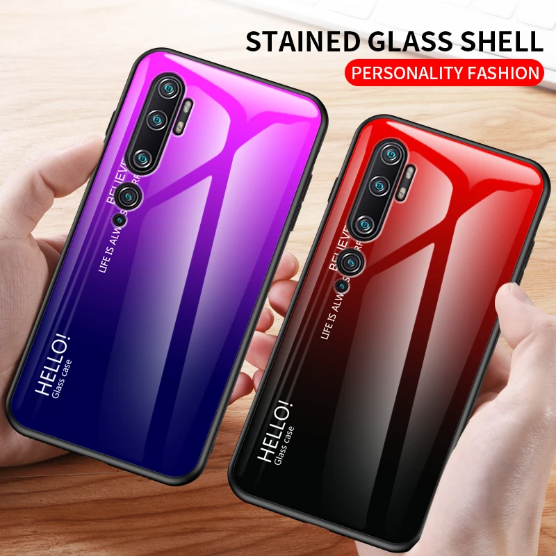 For Xiaomi Mi Note 10 Lite  Case Luxury Hard Tempered Glass Gradient marble Protective Back Cover case For xiaomi mi note10 lite