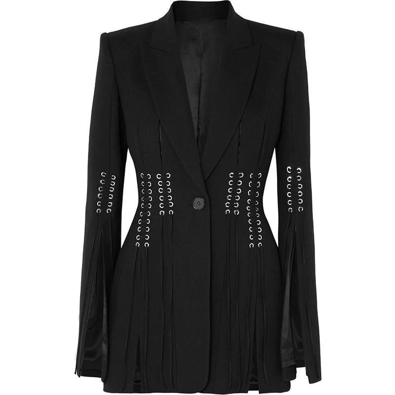 HIGH STREET 2024 Designer Stylish  Women's Single Button Slit Rope Lacing Up Blazer Jacket