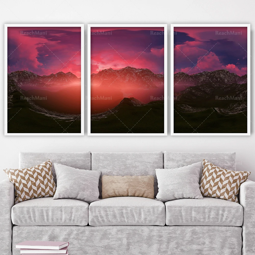 Abstract Prints Purple Pink Mountains Sunset Wall Art Print Picture  Wall Poster Decor Gift
